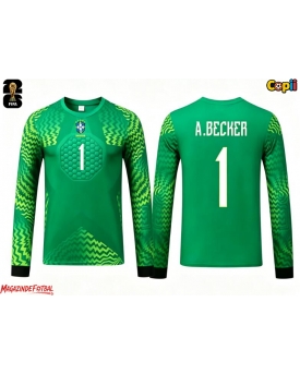 Brazilia Alisson Becker #1 Portarii Echipament de Fotbal Replică Mondial 2026 Copii Deplasare Mâneci Lungi (+ Șorturi)